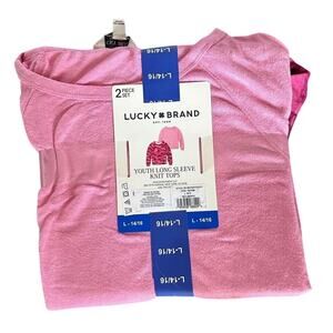 NEW Girls set of 2 Lucky Brand Pink Knit and Camo Long Sleeve Tops Sz L 14/16